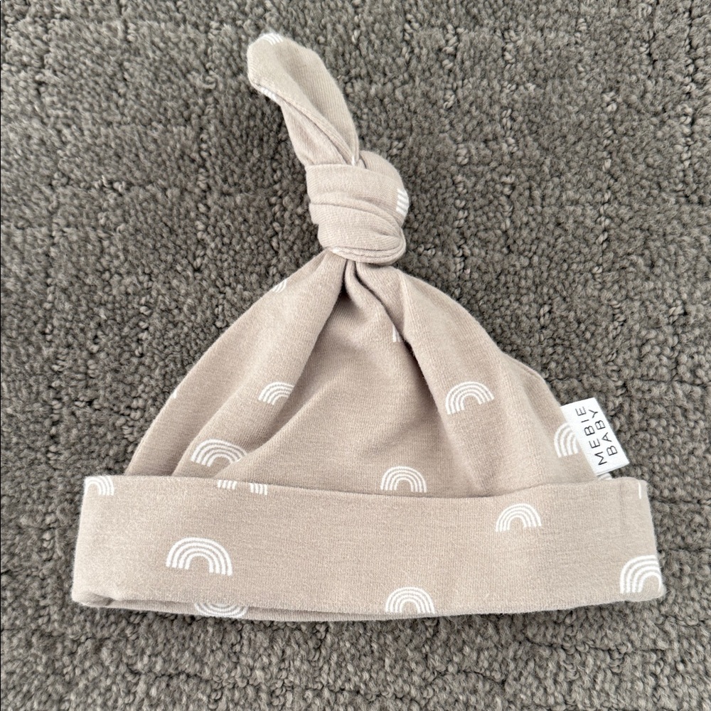 Mebie Baby Tan Knotted Hat with Rainbow Design